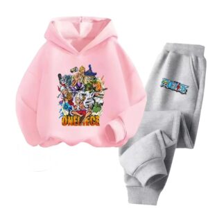 One Piece Wano Arc Straw Hats Pink Gray Girls' Hoodie Set