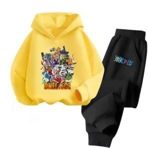 One Piece Wano Arc Straw Hats Yellow Black Hoodie Set for Boys