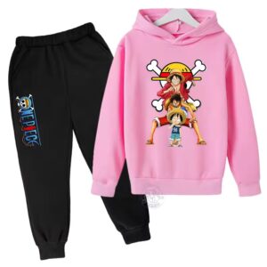 Pink Black Luffy Pirate Evolution Icon Hoodie Set for Boys