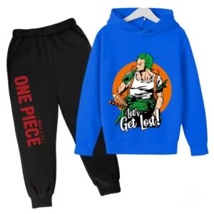 Pirate Hunter Zoro One Piece Blue Black Hoodie Set for Kids