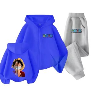 Pirate Luffy Face Quote Icon Blue Gray Children's Hoodie Set