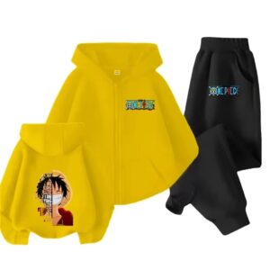 Pirate Luffy Quote Icon Yellow Black Children's Hoodie Set