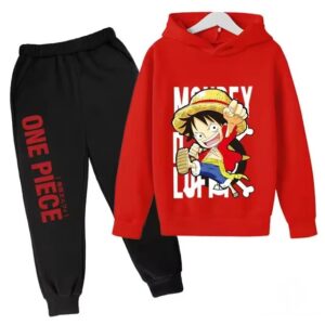 Red Luffy Graphic One Piece Logo Children's Hoodie Set