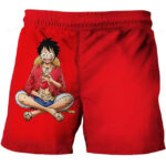 Relaxing Straw Hat Luffy Apple Fruit Red Shorts for Boys