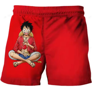 Relaxing Straw Hat Luffy Apple Fruit Red Shorts for Boys