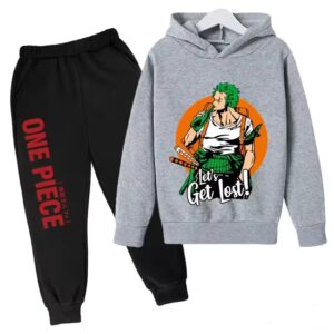 Roronoa Zoro Let's Get Lost Gray Black Boys' Hoodie Set