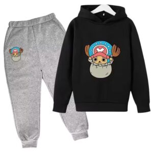 Straw Hat Doctor Tony Chopper Logo Black Gray Hoodie Set for Kids