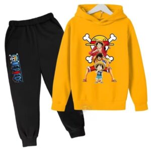 Straw Hat Luffy Evolution Icon Yellow Black Boys' Hoodie Set