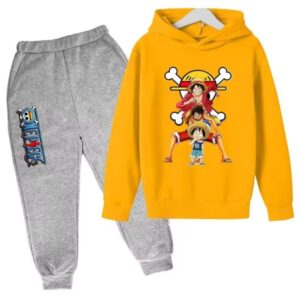 Straw Hat Luffy Evolution Yellow Gray Hoodie Set for Children