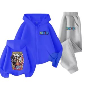 Straw Hat Luffy Gear Forms Blue Gray Hoodie Set for Children