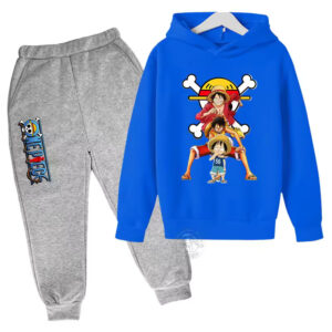 Straw Hat Luffy Generations Icon Blue Gray Kids Hoodie Set