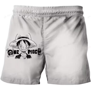 Straw Hat Luffy Sketch Art White Shorts for Children