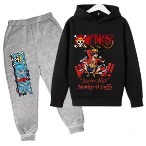 Straw Hat Monkey D. Luffy Art Back Gray Children's Hoodie Set