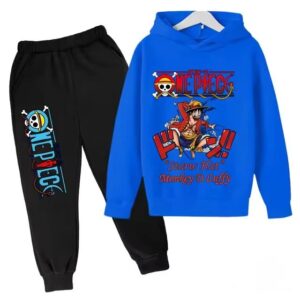 Straw Hat Monkey D. Luffy Blue Black Children's Hoodie Set