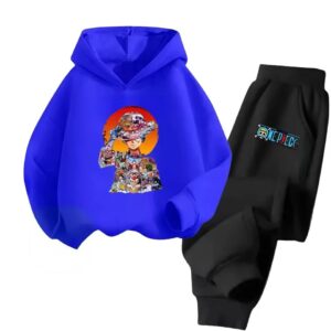 Straw Hat Pirate Luffy Abstract Blue Black Hoodie Set for Boys