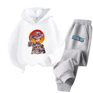 Straw Hat Pirate Luffy Abstract White Gray Children's Hoodie Set