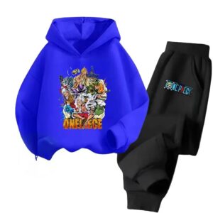 Straw Hat Pirates Crew One Piece Blue Black Boys' Hoodie Set