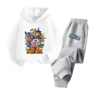 Straw Hat Pirates Crew One Piece White Gray Hoodie Set for Kids