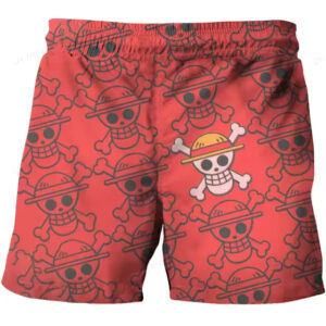 Straw Hat Pirates Emblem Logo Pattern Red Kids Shorts