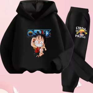 Straw Hat Pirates Luffy Running Black Hoodie Set for Children