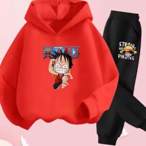 Straw Hat Pirates Luffy Running Red Black Hoodie Set for Kids