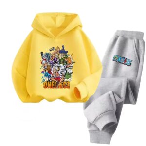 Straw Hat Pirates One Piece Yellow Gray Hoodie Set for Children