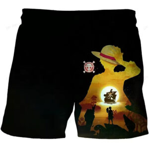 Strawhat Luffy Sunset Silhouette Black Shorts for Boys