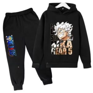 Sun God Nika Gear 5 Luffy All-Black Children's Hoodie Set