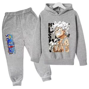 Sun God Nika Gear 5 Luffy Form All-Gray Boys' Hoodie Set,