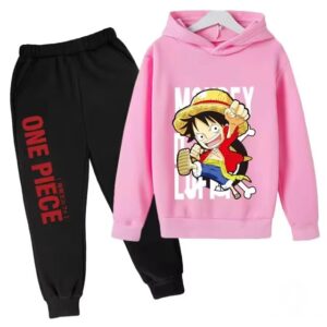 Vibrant Luffy One Piece Chibi Art Pink Girls' Hoodie Set