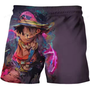 Vivid Luffy Abstract Galaxy Art One Piece Shorts for Kids