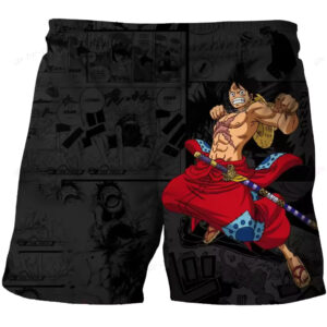 Wano Arc Battle Mode Luffy Manga Panel Art Shorts for Kids