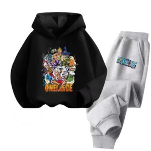 Wano Arc Straw Hat Pirates Black Gray Kids Hoodie Set