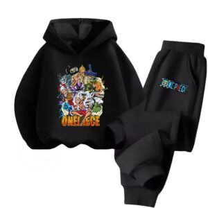 Wano Arc Straw Hat Pirates Graphic Black Hoodie Set for Boys