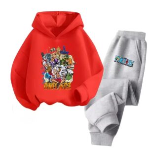 Wano Arc Straw Hat Pirates Red Gray Children's Hoodie Set