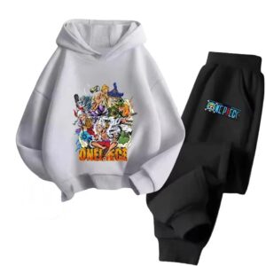 Wano Arc Straw Hat Pirates White Black Hoodie Set for Children