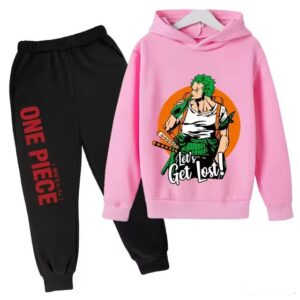 Zoro Get Lost One Piece Pink Black Hoodie Set for Boys