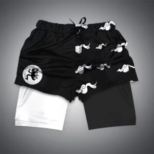 Luffy Sun God Nika Logo Abstract Smoke Black Workout Shorts