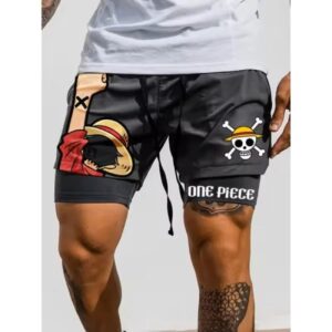 Straw Hat Luffy Pirate X Mark Logo Black Men's Gym Shorts